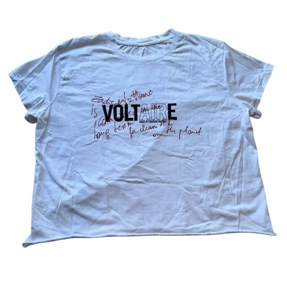 Zadig & Voltaire Bella Committed T-Shirt Graphic Raw Hem White Medium
